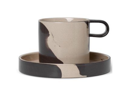 Kop en schotel voor thee INLAY 200 ml, zand, aardewerk, stevig LIVING