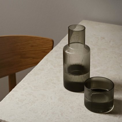 Waterkaraf RIPPLE 500 ml, met glas, grijs, glas, stevig LIVING