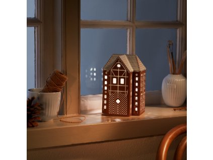 Theelichthouder GINGERBREAD LIGHTHOUSE 17 cm, bruin, aardewerk, Kähler
