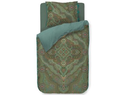 Eenpersoons beddengoedset ALFOMBRA 140 x 200 cm, groen, perkaal katoen, Pip Studio