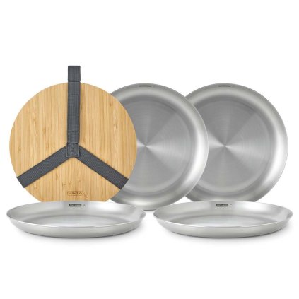 Dineerbord OUTDOOR 25 cm, set van 4 stuks, zilver, roestvrij staal, Black+Blum