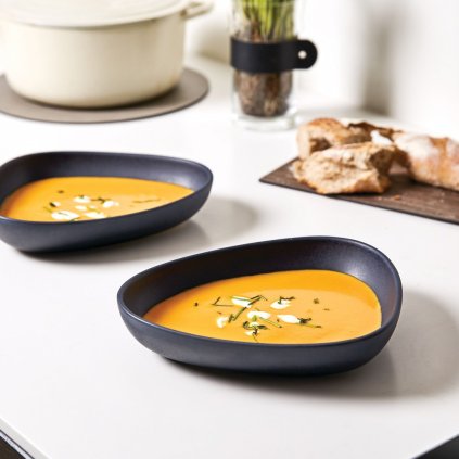 Diep bord CURVE 22 cm, marineblauw blauw, aardewerk, LIND DNA