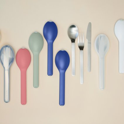 Reisbestekset ELLIPSE, set van 3 stuks, diep mauve, roestvrij staal, Mepal