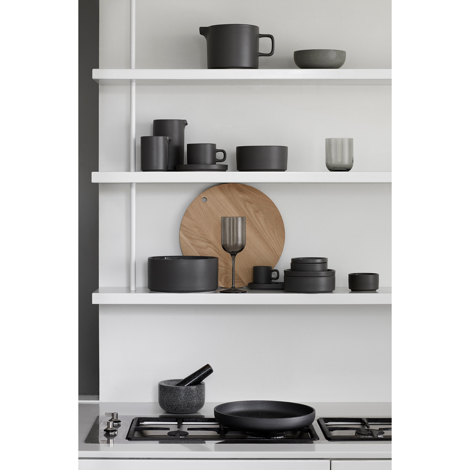 Espressokopje met schoteltje PILAR, set van 2 stuks, 50 ml, donkergrijs, Blomus