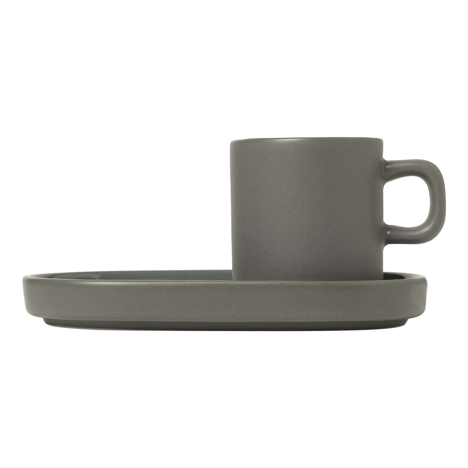 Espressokopje met schoteltje PILAR, set van 2 stuks, 50 ml, donkergrijs, Blomus