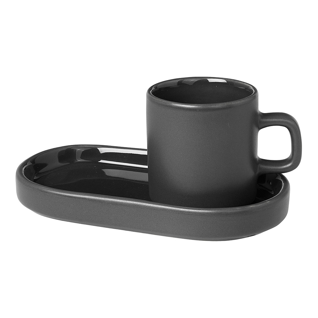 Espressokopje met schoteltje PILAR, set van 2 stuks, kaki, Blomus