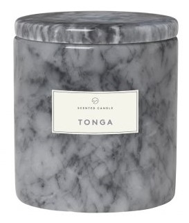 Geurkaars FRABLE TONGA,  ⌀ 8 cm, marmeren potje met deksel grijs, Blomus