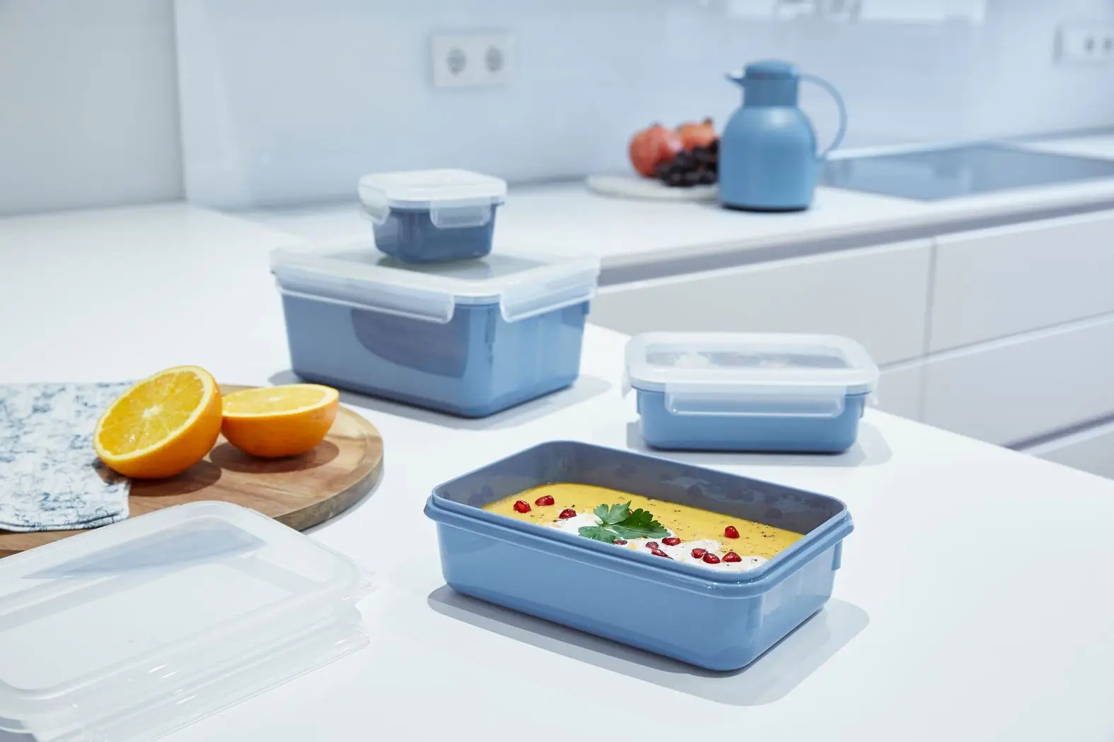 Voedselbewaardoos MASTER SEAL COLOUR EDITION N1030810 , set van 4 stuks, blauw, plastic, Tefal