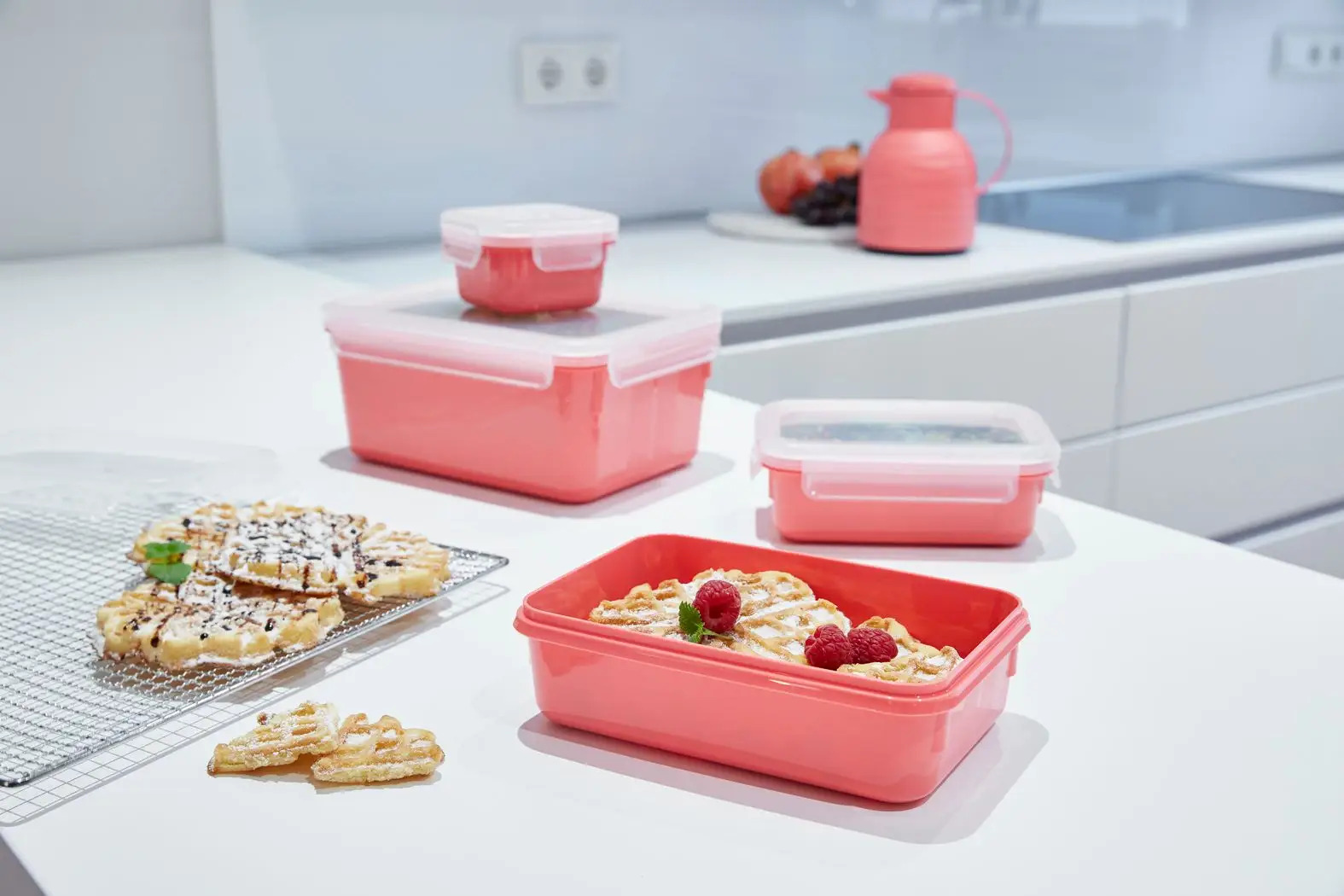 Voedselbewaardoos MASTER SEAL COLOUR EDITION N1030910 , set van 4 stuks, koraal rood, plastic, Tefal