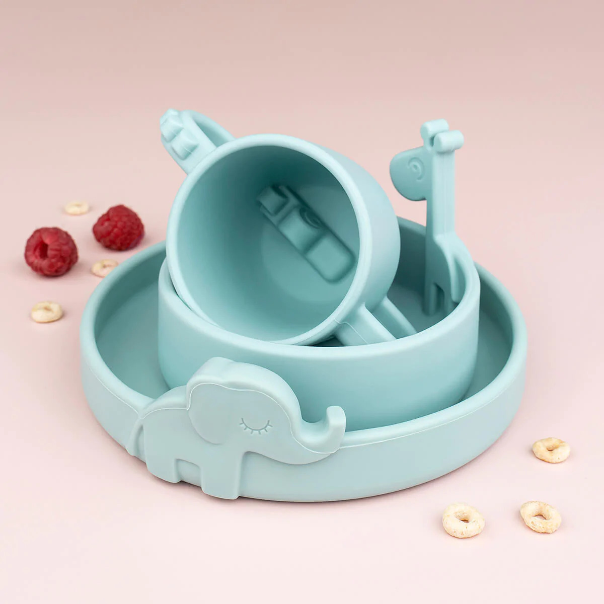 Kinderbord PEEKABOO ELPHEE 16 cm, blauw, siliconen, Done by Deer