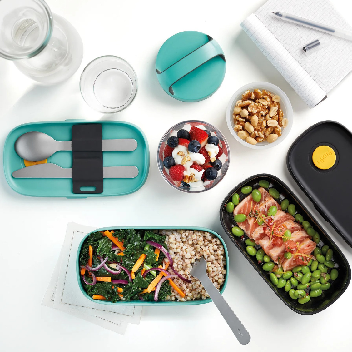 Lunchtrommel TO GO 2 x 500 ml, dubbel, turkoois/zwart, Lékué