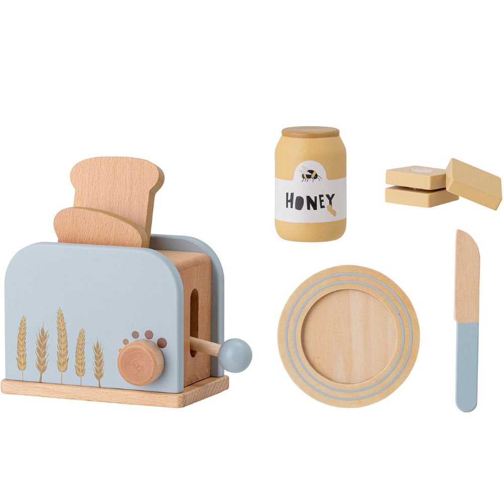Speelgoed broodrooster-set ADDA, 7-delig, blauw, Bloomingville