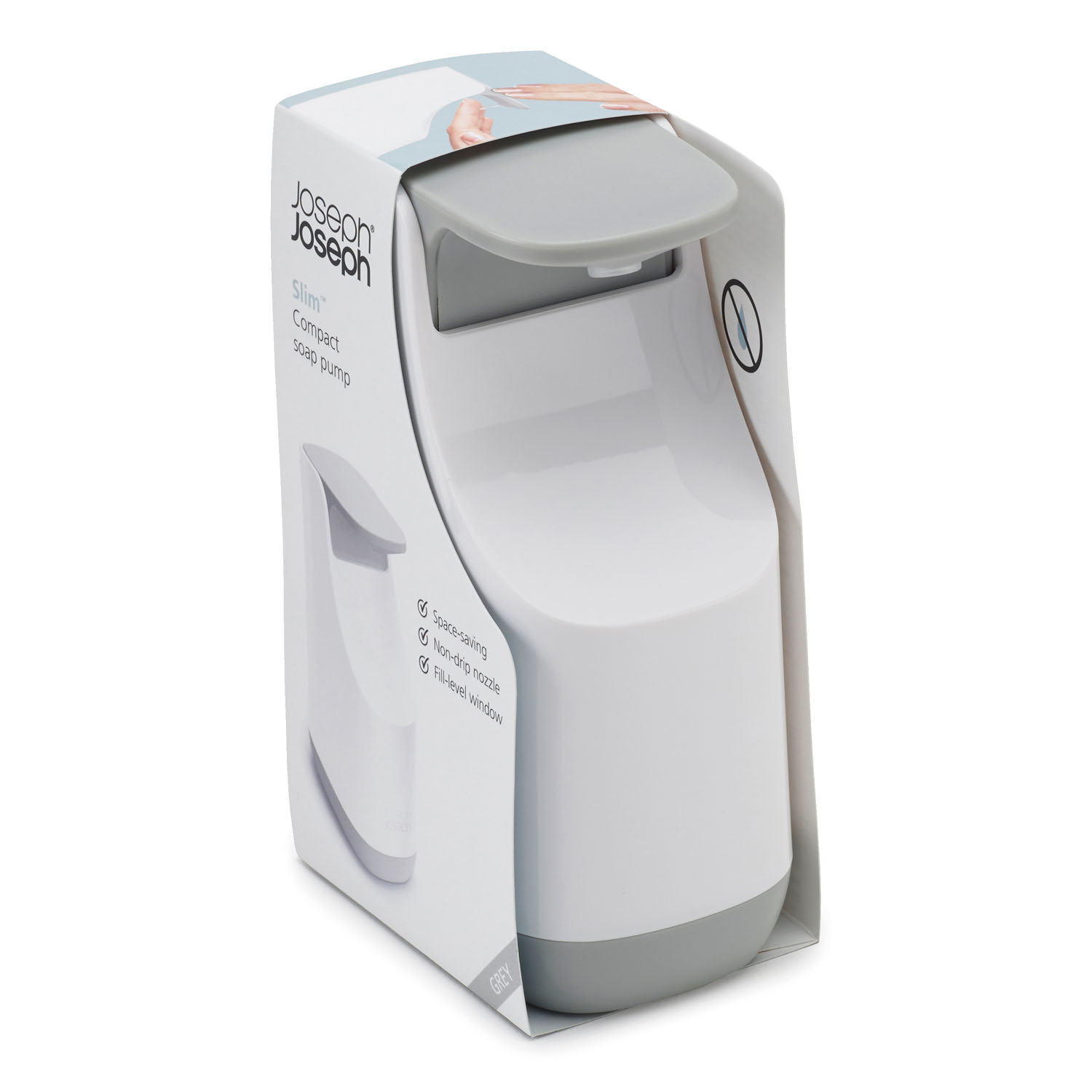 Zeepdispenser SLIM 70512, 350 ml wit/grijs, Joseph Joseph