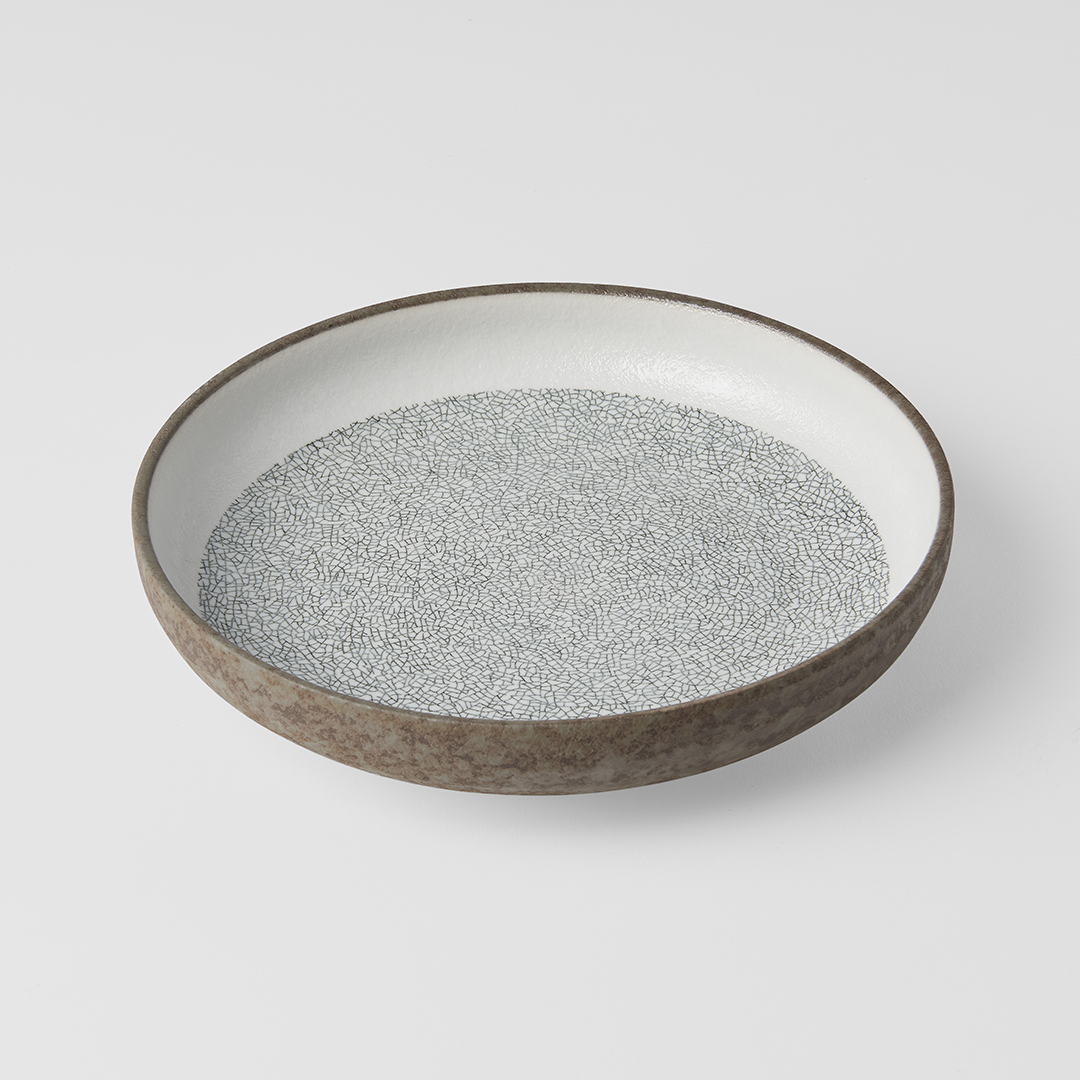 Dessertbord CRAZED GREY 22 cm, met hoge rand, MIJ