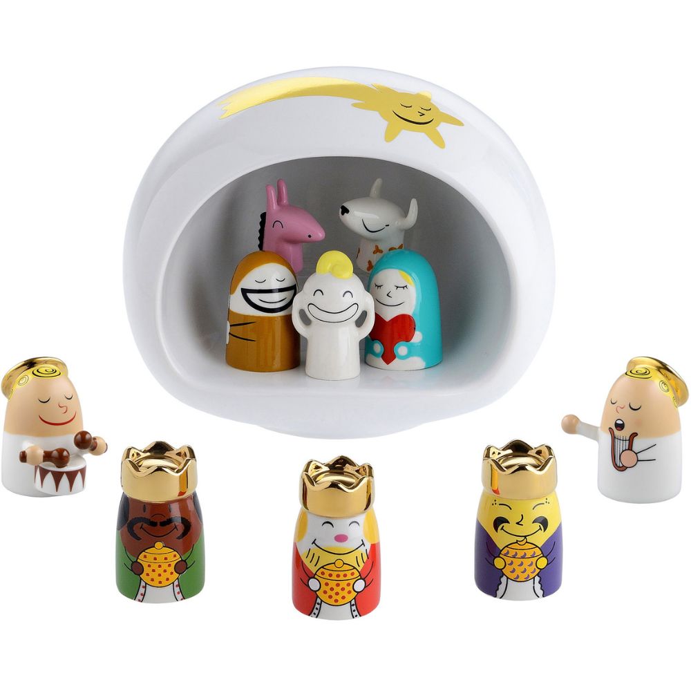 Porseleinen kerststal PRESEPE STAR, 11-delig wit, Alessi 