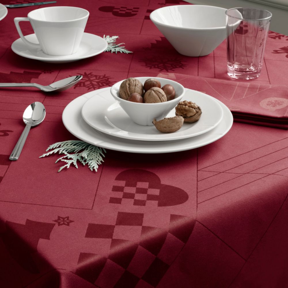 Kerst-tafelkleed NATALE 150 x 320 cm, jacquard geweven, rood, Rosendahl
