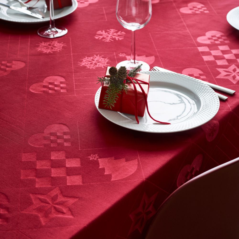 Kerst-tafelkleed NATALE 150 x 320 cm, jacquard geweven, rood, Rosendahl