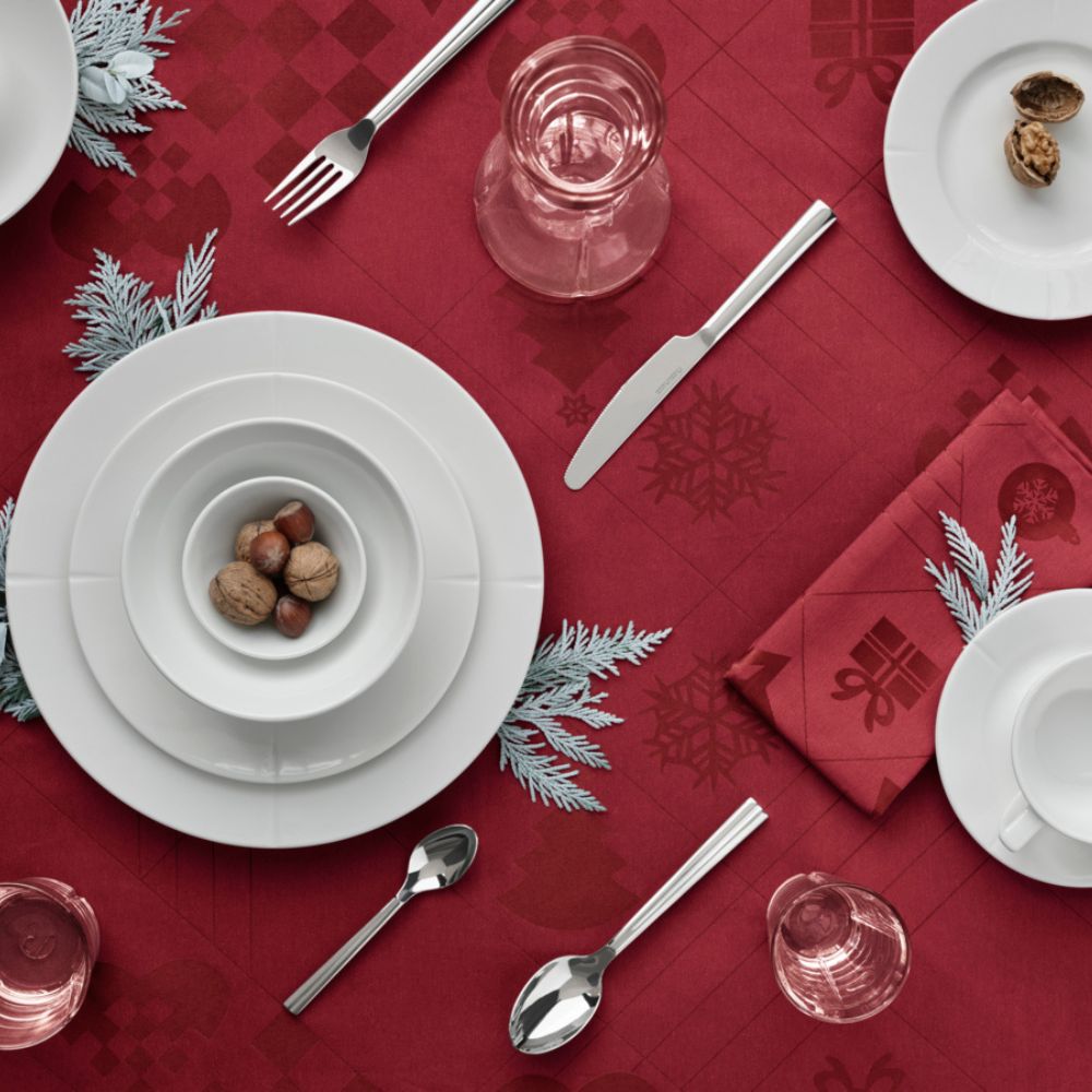 Kerst-tafelkleed NATALE 150 x 320 cm, jacquard geweven, rood, Rosendahl