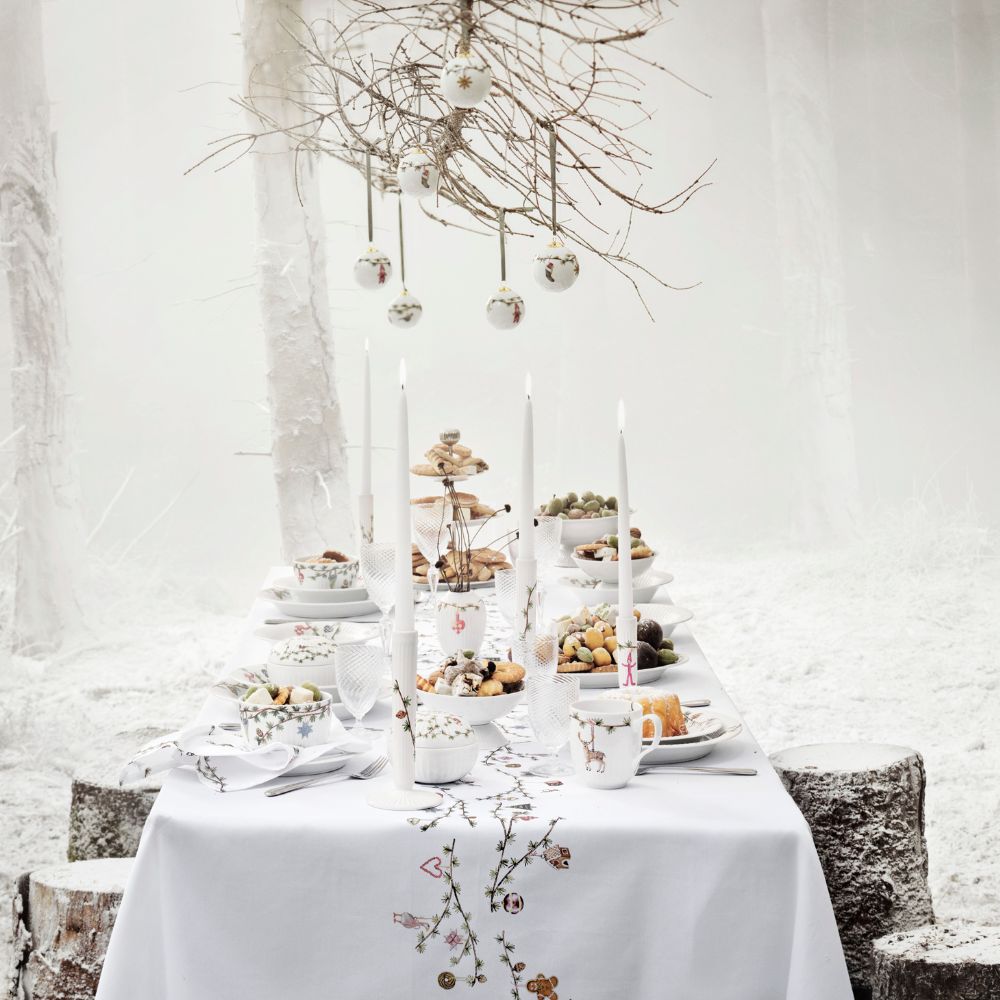 Kerst-tafelkleed HAMMERSHOI 150 x 270 cm, wit, katoen, Kähler