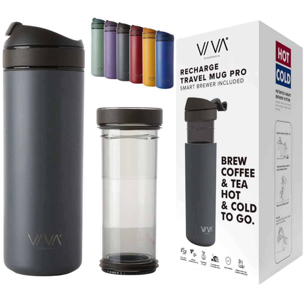 Reisbeker RECHARGE ANYTIME 460 ml, met thee-infuser, grijs, Viva Scandinavia