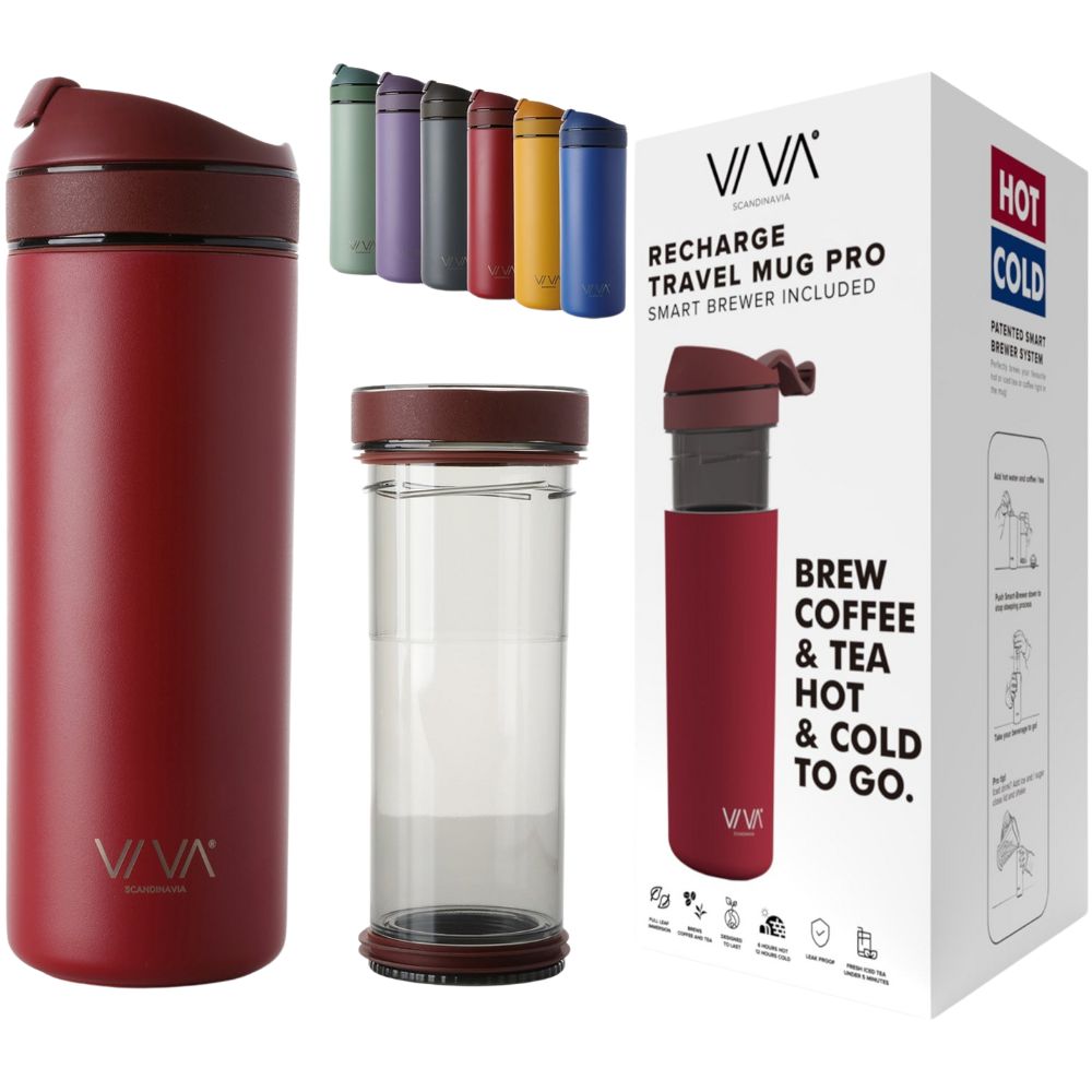 Reisbeker RECHARGE ANYTIME 460 ml, met thee-infuser, frambooskleurig, Viva Scandinavia