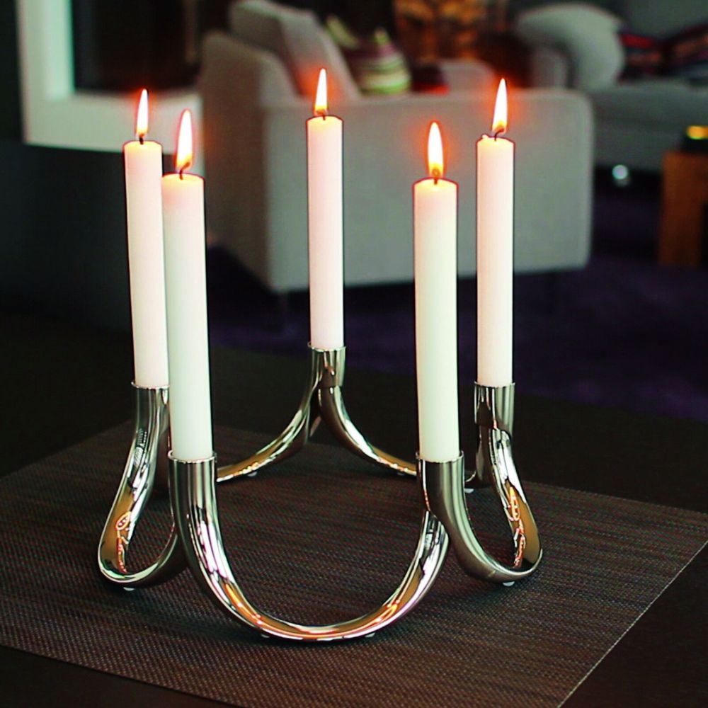 Kandelaar BOW 8 cm, voor 2 kaarsen, zilver, Philippi
