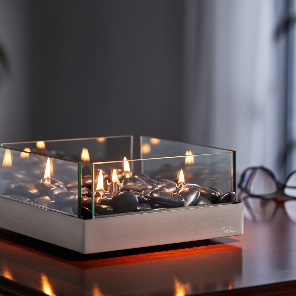 Olielamp FIREPLACE 23 cm, zilver, Philippi