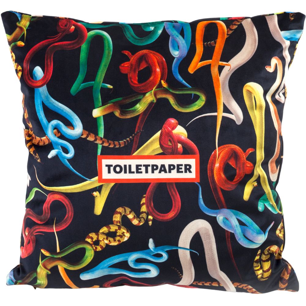 Kussentje TOILETPAPER SNAKES 50 x 50 cm, zwart, Seletti