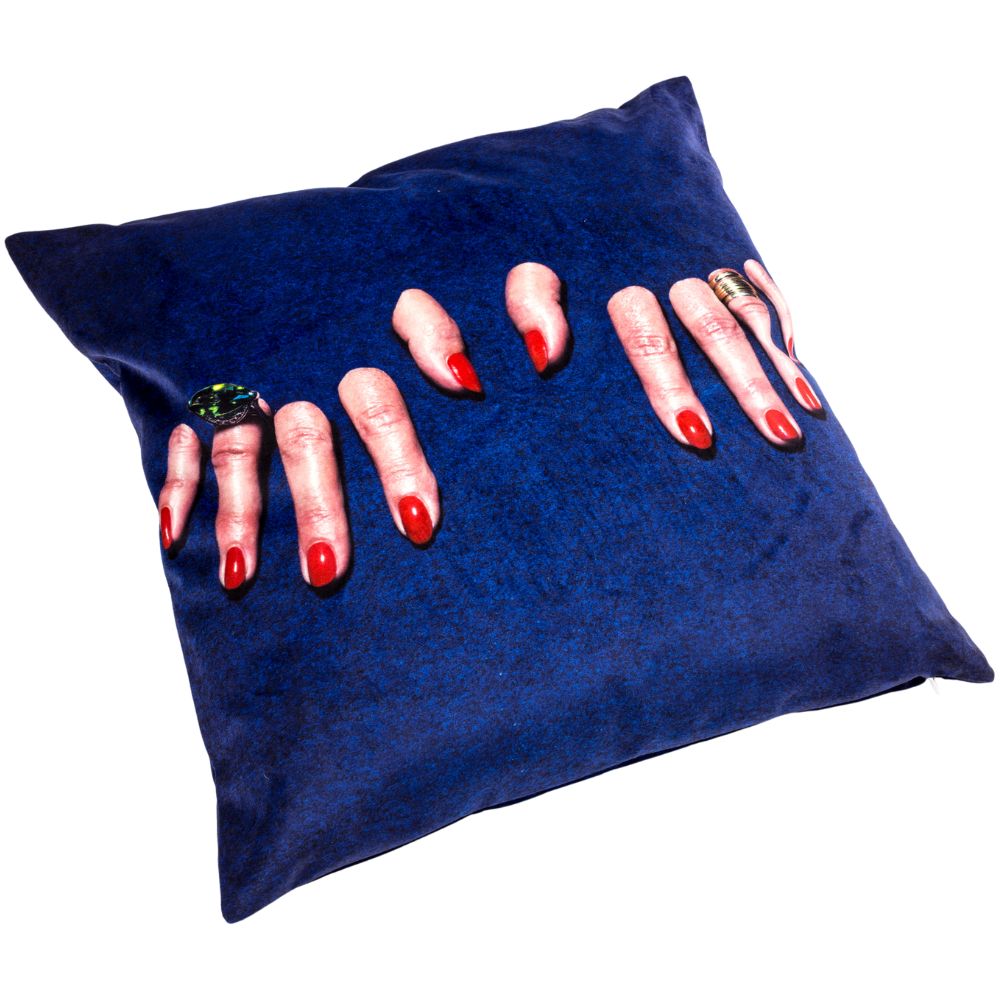 Kussentje TOILETPAPER FINGERS 50 x 50 cm, blauw, Seletti