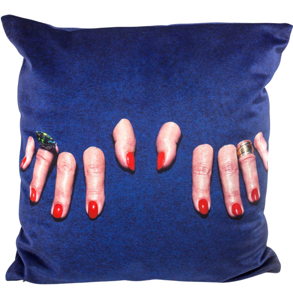 Kussentje TOILETPAPER FINGERS 50 x 50 cm, blauw, Seletti