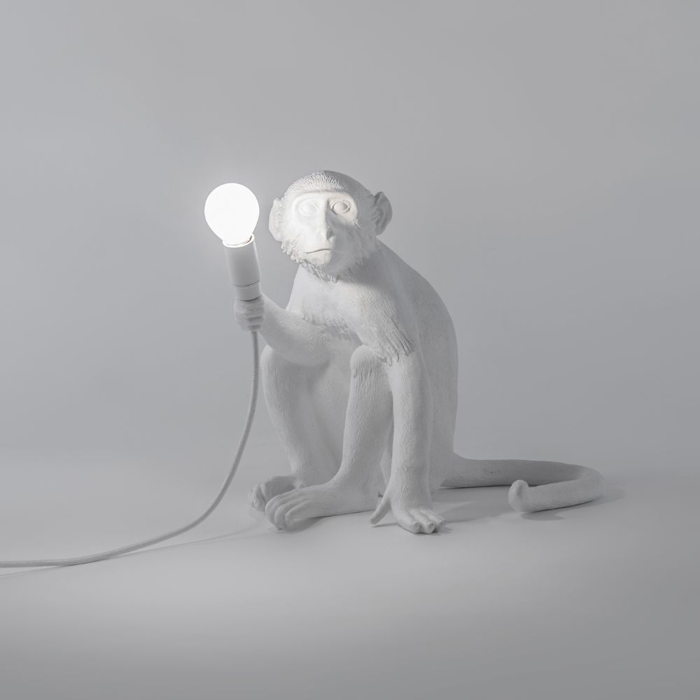 Tafellamp MONKEY SITTING 32 cm, wit, Seletti