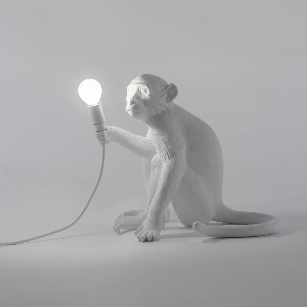 Tafellamp MONKEY SITTING 32 cm, wit, Seletti