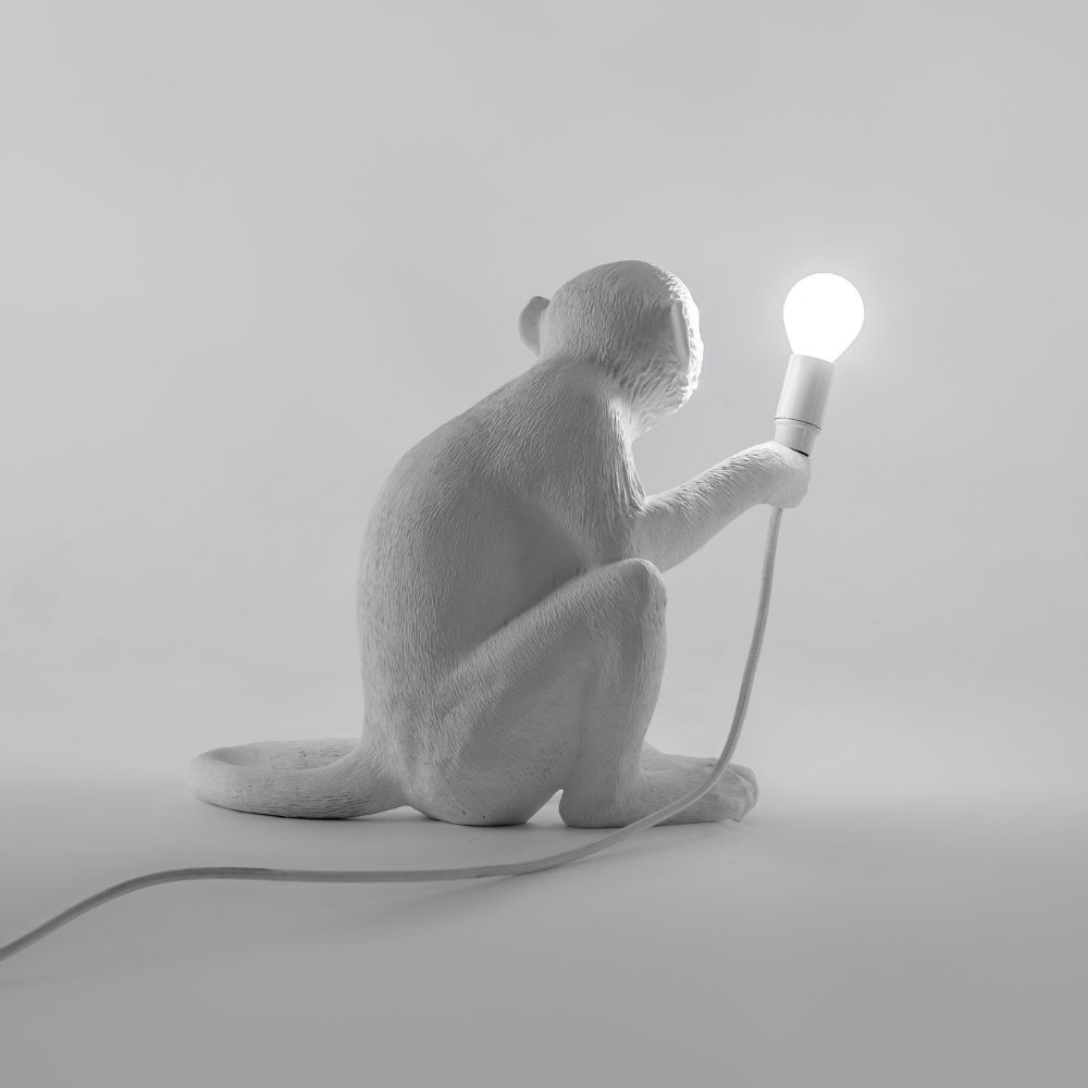 Tafellamp MONKEY SITTING 32 cm, wit, Seletti