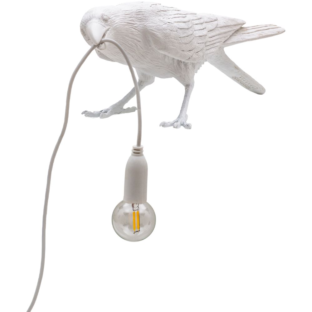 Tafellamp BIRD PLAYING, 33 cm, wit, Seletti