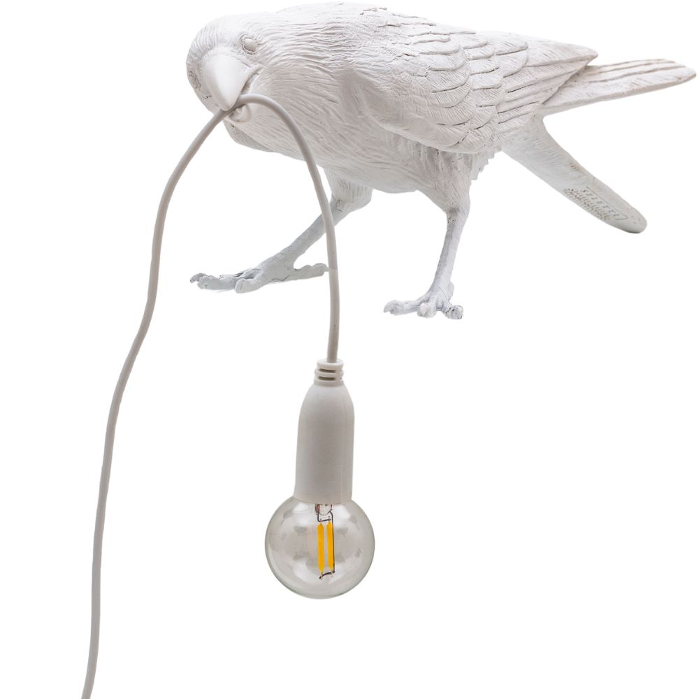 Tafellamp BIRD PLAYING, 33 cm, wit, Seletti