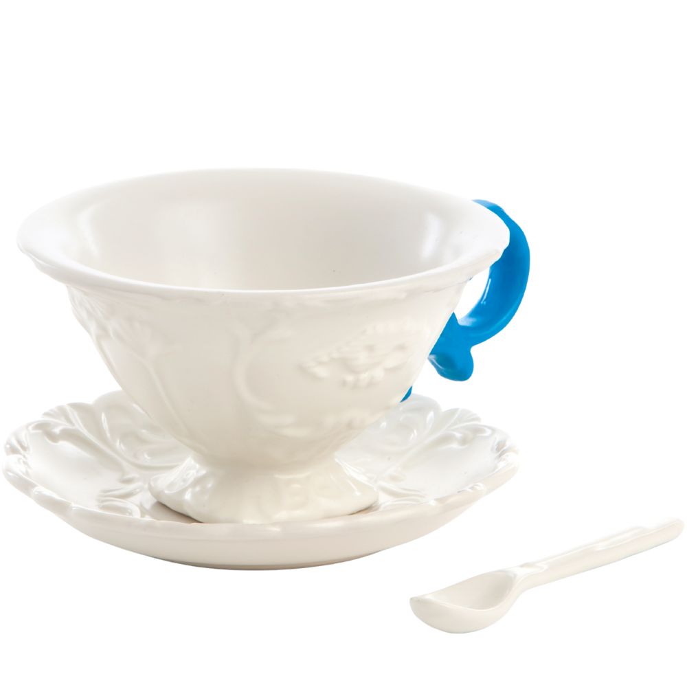 Theekopje met schotel en lepel I-WARES lichtblauw, Seletti