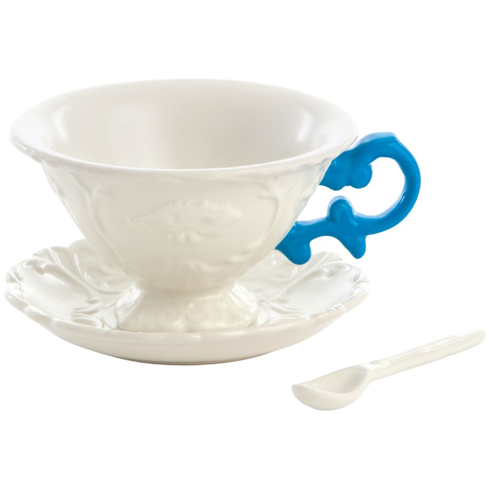 Theekopje met schotel en lepel I-WARES lichtblauw, Seletti