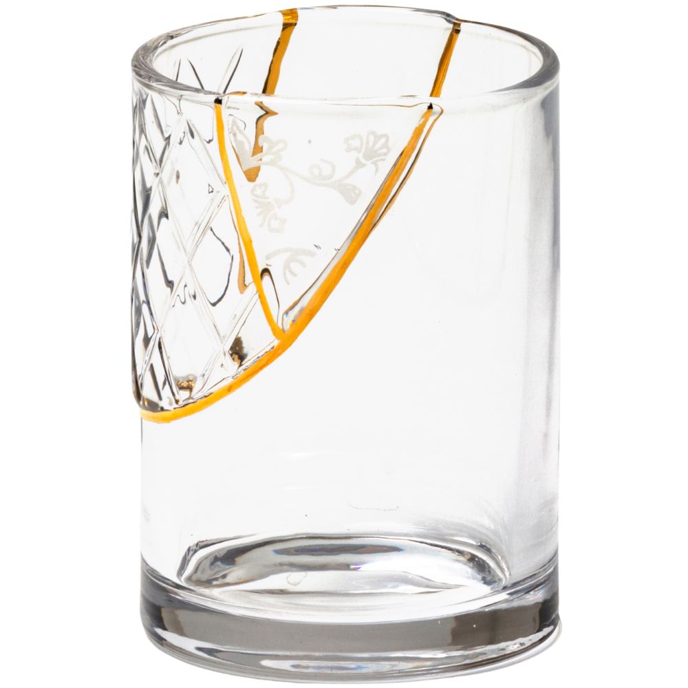 Waterglas KINTSUGI 2 10,5 cm, helder glas met goud, Seletti