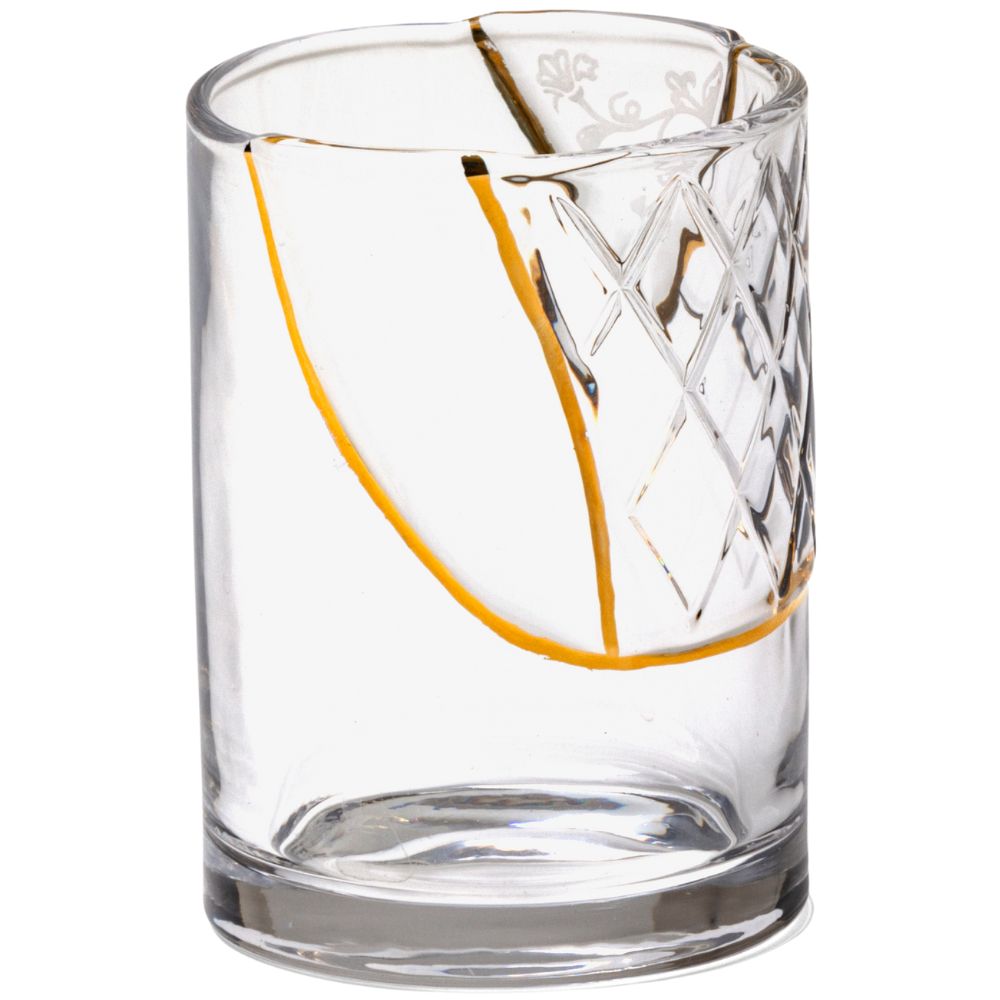 Waterglas KINTSUGI 2 10,5 cm, helder glas met goud, Seletti