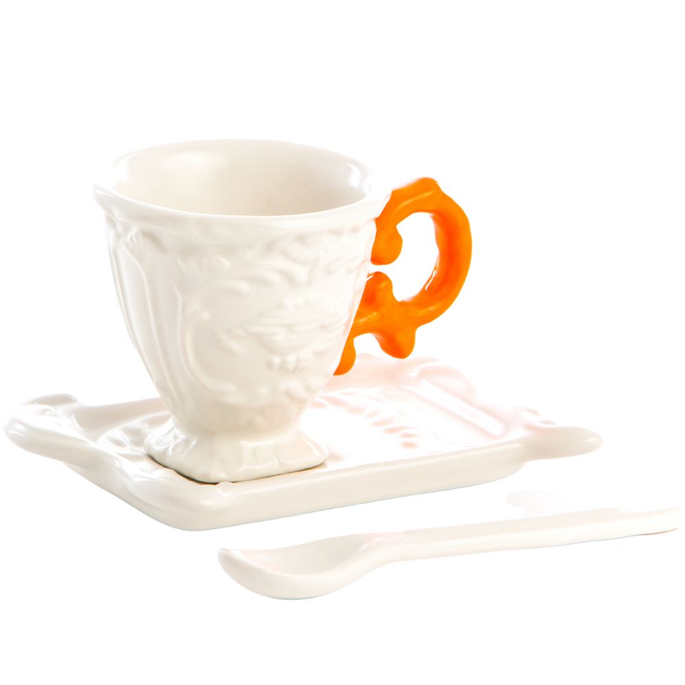 Koffiekopje met schotel en lepel I-WARES oranje, Seletti