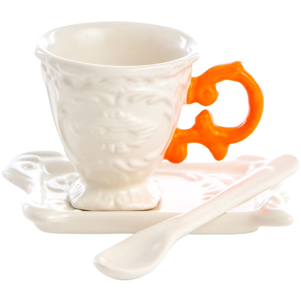 Koffiekopje met schotel en lepel I-WARES oranje, Seletti