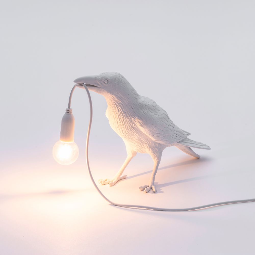 Tafellamp BIRD WAITING 33 cm, wit, Seletti
