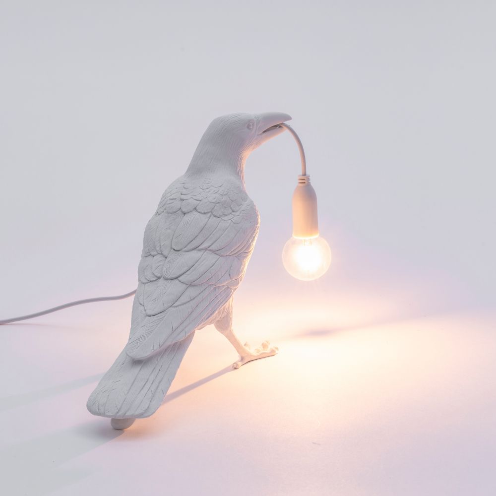 Tafellamp BIRD WAITING 33 cm, wit, Seletti
