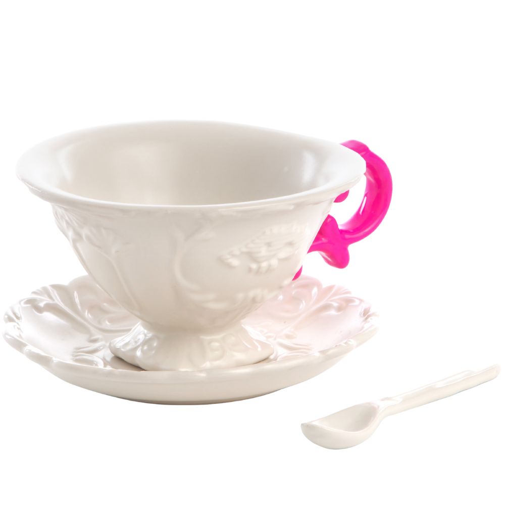 Theekopje met schotel en lepel I-WARES, fuchsia, Seletti