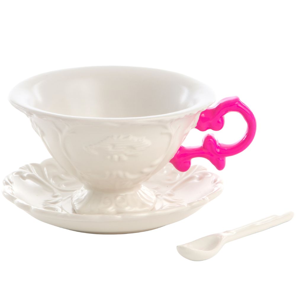 Theekopje met schotel en lepel I-WARES, fuchsia, Seletti
