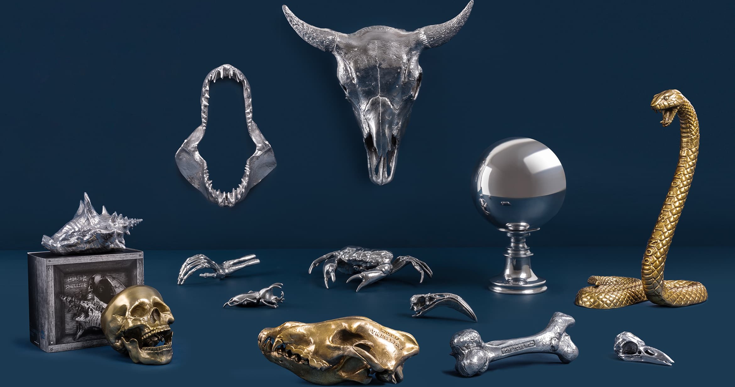 Decoratieve slang WUNDERKAMMER SNAKE 26 cm, zilver, aluminium, Seletti