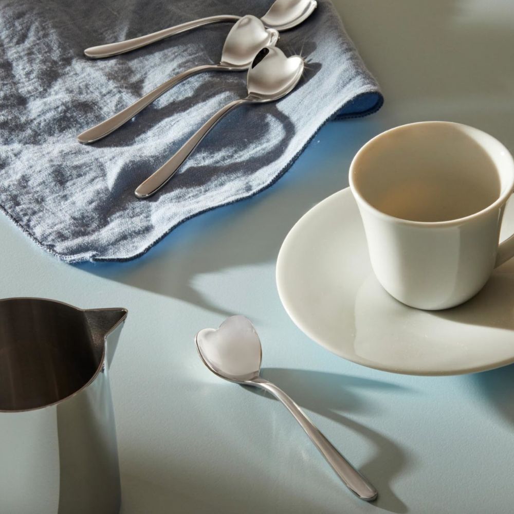 Koffielepel BIG LOVE, set van 4 stuks, 10 cm, zilver, Alessi