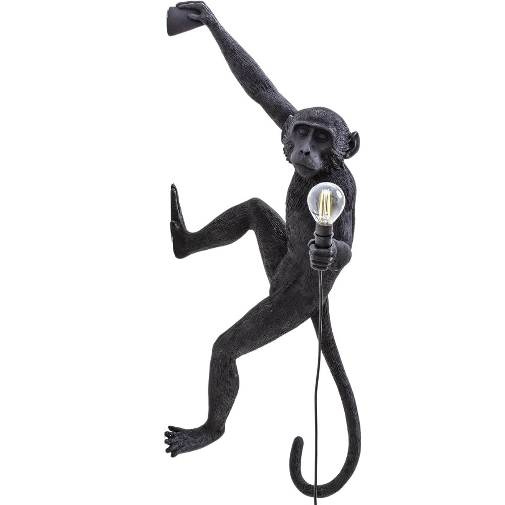 Wandlamp HANGING MONKEY 65 cm, rechtshandig, zwart, Seletti