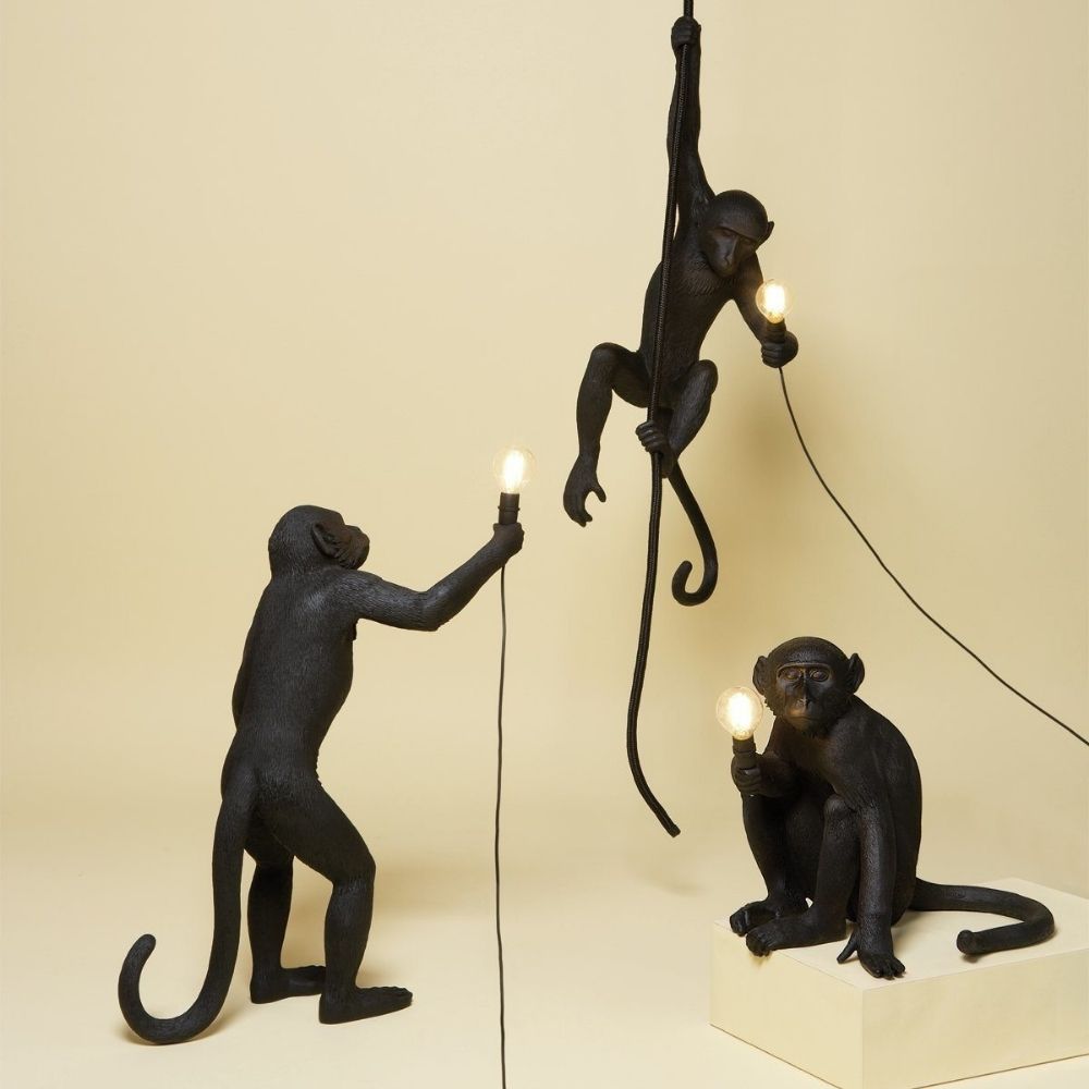Hanglamp HANGING MONKEY 76,5 cm, met touw, zwart, Seletti