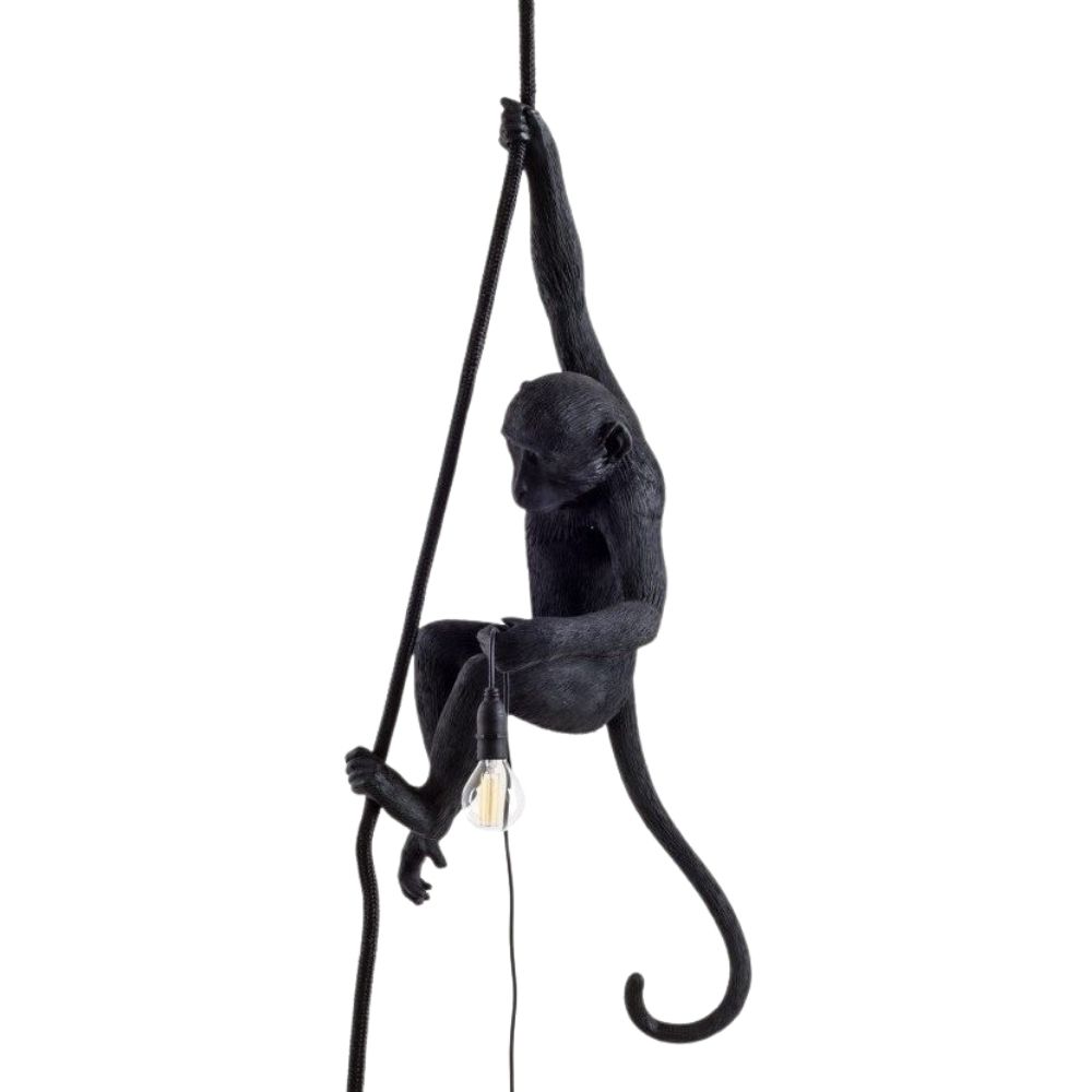 Hanglamp HANGING MONKEY 76,5 cm, met touw, zwart, Seletti